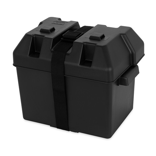 CAMCO Battery Box – Large. C/W Lid + Strap 336L x 184D x 219H. # 55372 