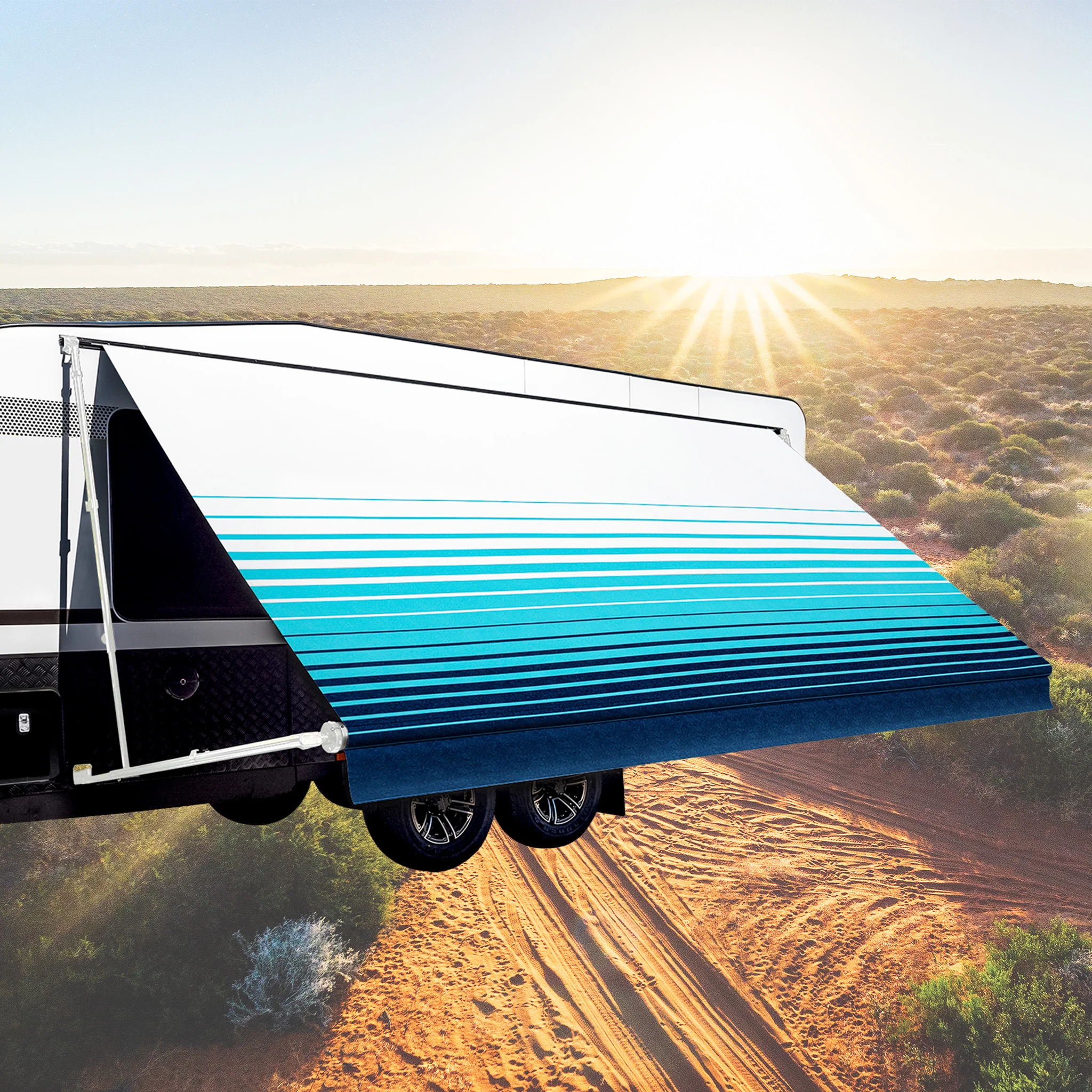 Aussie Traveller Sunburst Eclipse Blue 13′ Awning $500.00 Fabric and Roll (no arms) 